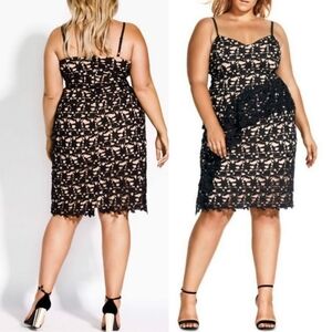 City Chic Dress Black Cotton Embroidered Illustrious Lace Sleeveless ruffle